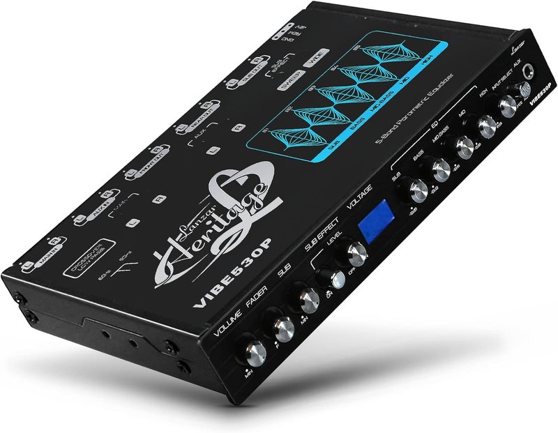 Lanzar Parametric Equalizer with Subwoofer - 9 Volt RMS Pre-Amp Output with Voltage Meter, Subwoofer Gain Control & Bass Driver, 3 Input Sources Selectable, Pre-amp Line Aux Inputs Via RCA Jacks - Image 1